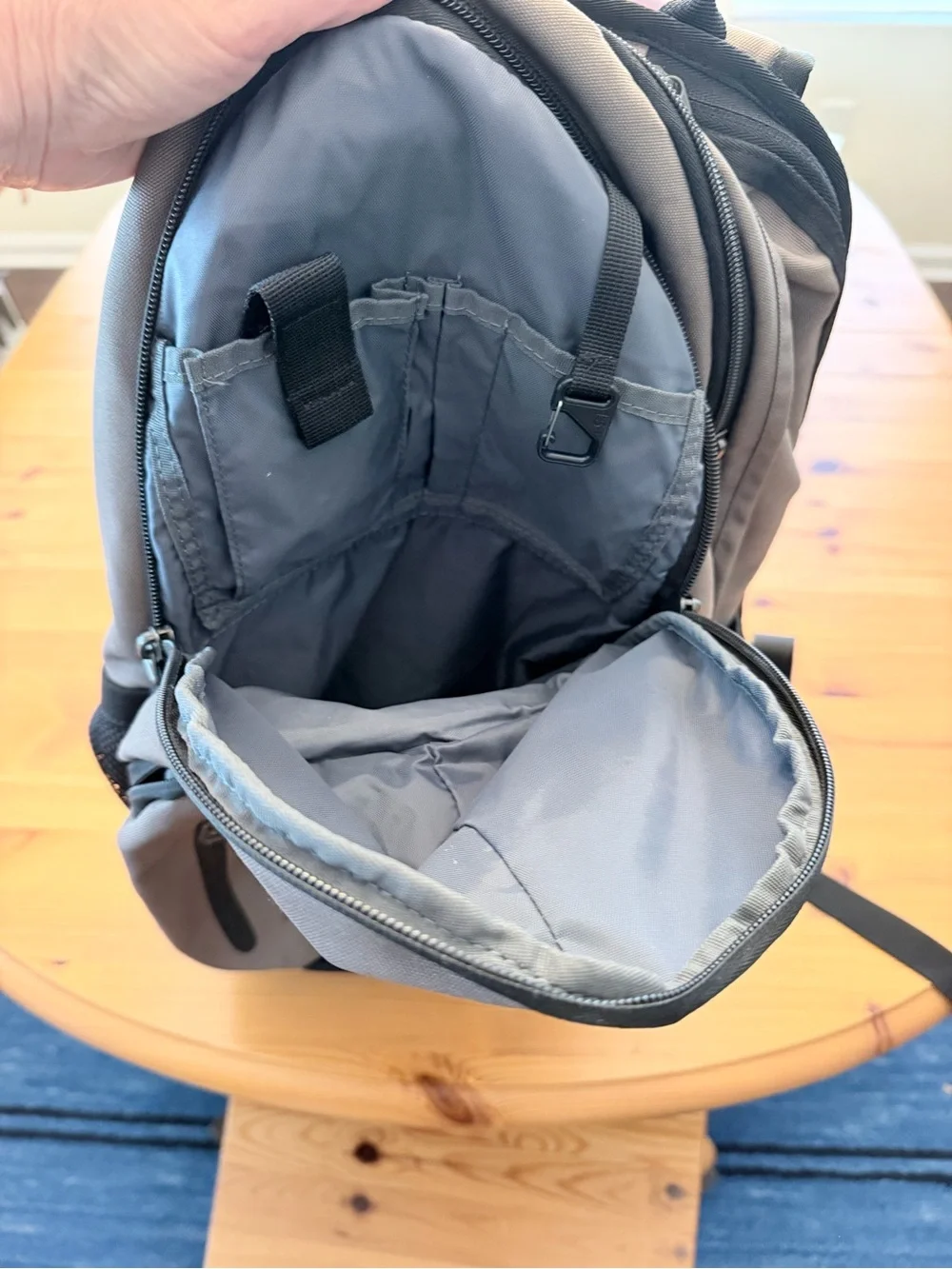 Nike Men's Gray and Black Backpack with Multiple Compartments